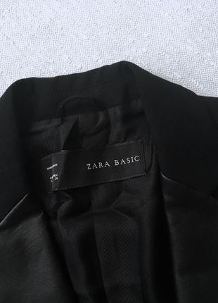 Классический черный блейзер пиджак с кожаными лацканами  zara9 фото