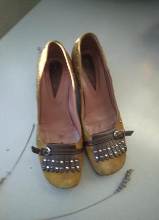 Туфлі, італія, замша, гірчичний, широкий середній каблук