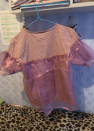 Футболка-блузка,рубашка с органзы,розовая,топ,блуза,школьная футболка,офис,корпоратив.5 фото