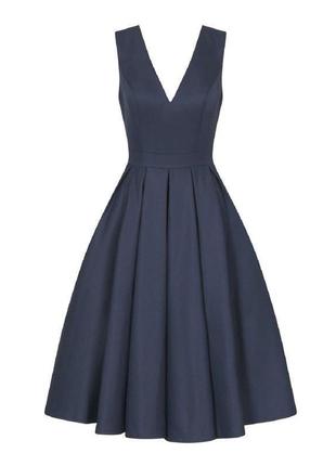 Chi chi london платье синее темное миди с вырезом на спине миди классическое пышное4 фото