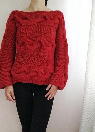 Светр ручної роботи з косами з товстої пряжі