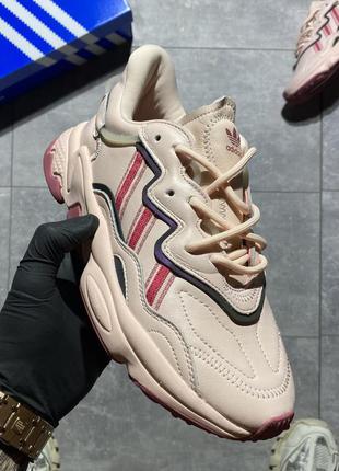 Рожеві жіночі шикарні шкіряні кросівки adidas ozweego 🆕осінні адідас озвиго