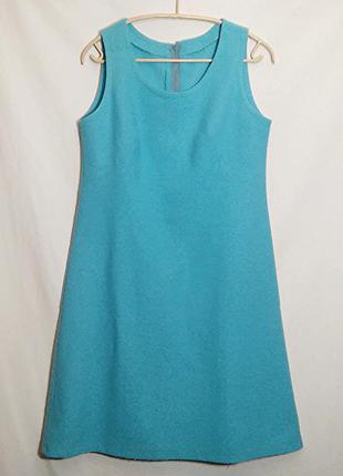 Платье миди без рукавов бирюзовое махровая ткань