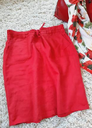 Красная льняная юбка миди , с карманами , m&s, p. 144 фото
