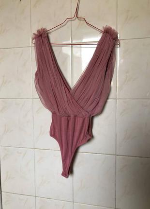 Розовое боди блуза из фатина zara2 фото