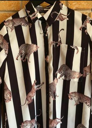 Рубашка в полоску с леопардами, люкс качество, размер м.