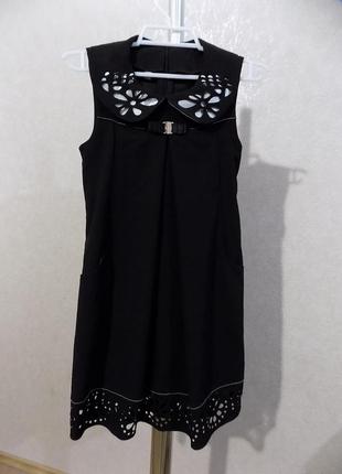 Сарафан ошатний з перфорацією шкільний чорний на 7-9 років