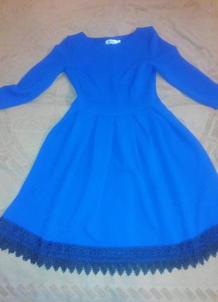 Сукня, колір електрик з мереживом2 фото