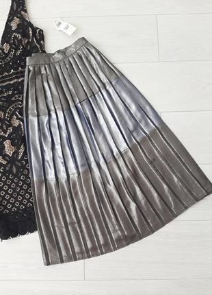 Нова блискуча нарядна спідниця металік плісирована плісе плиссированная юбка блестящая плиссе1 фото