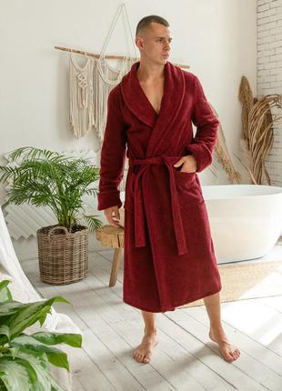 Мужской махровый халат, натуральный банный халат с воротником2 фото