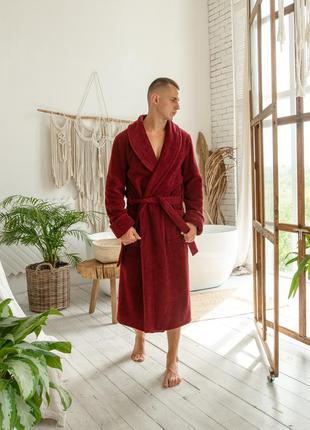 Мужской махровый халат, натуральный банный халат с воротником9 фото