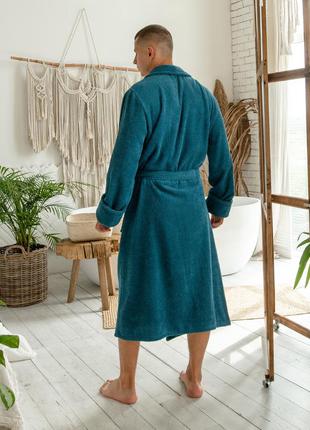 Мужской натуральный махровый халат, домашний длинный халат с воротником3 фото