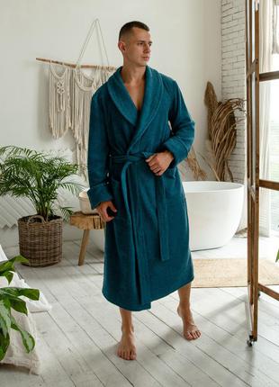 Мужской натуральный махровый халат, домашний длинный халат с воротником2 фото