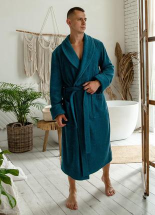 Мужской натуральный махровый халат, домашний длинный халат с воротником4 фото