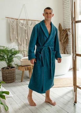 Мужской натуральный махровый халат, домашний длинный халат с воротником6 фото