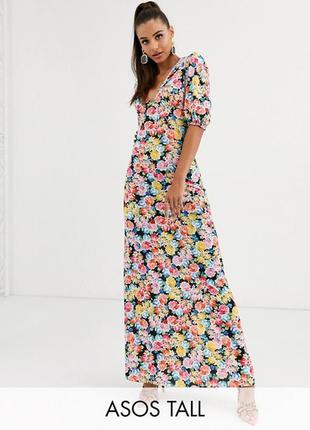 В наличии!!! нереально роскошное платье asos tall в яркие цветы! на высоких, шнуровка на спине!2 фото