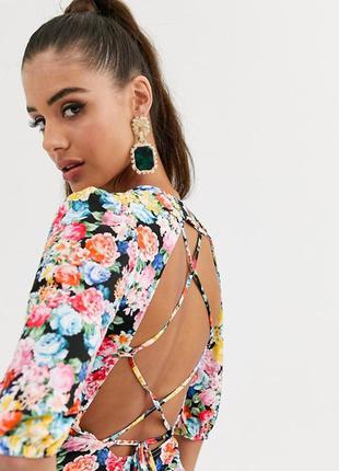 В наличии!!! нереально роскошное платье asos tall в яркие цветы! на высоких, шнуровка на спине!4 фото