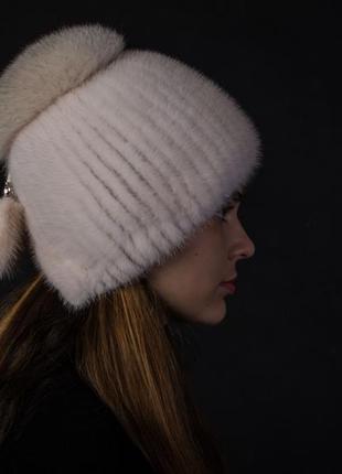 Жемчужная норковая зимняя шапка3 фото