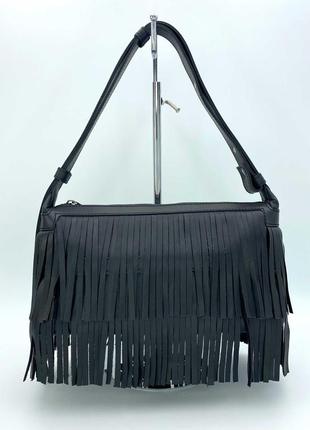 Женская сумка «догги» черная с бахрамой
