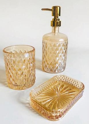 Скляний набір аксесуарів для ванної кімнати в золотому кольорі, 3 предмети