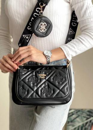 Multi pochette black 3 in 1 брендовая женская черная стильная сумка клатч с цепью и ремешком жіноча трендова чорна модна сумка8 фото