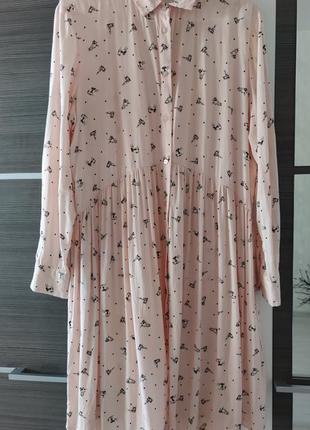 Женское платье принт цвет персик oodji длинный рукав м-l
