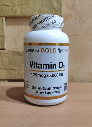 California gold nutrition, витамин d3, 125 мкг (5000 ме), 360 капсул из рыбьего желатина