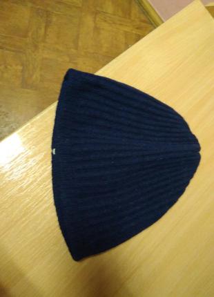 Распродажа!! шапка бини в рубчик темно синего цвета из шерсти.4 фото