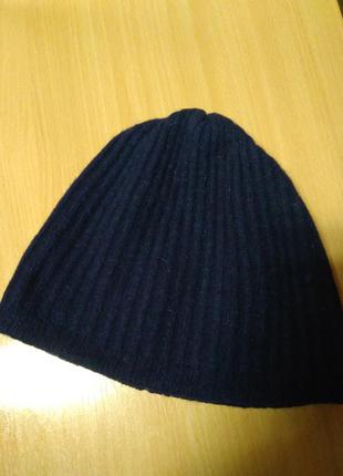 Распродажа!! шапка бини в рубчик темно синего цвета из шерсти.5 фото