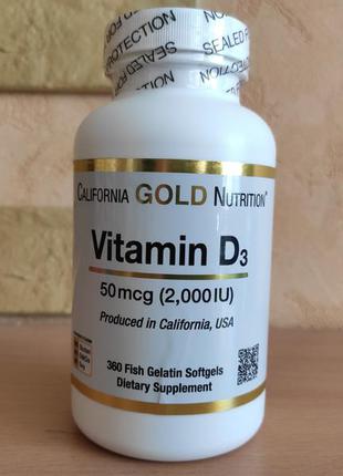California gold nutrition, витамин d3, 50 мкг (2000 ме), 360 рыбно-желатиновых капсул1 фото