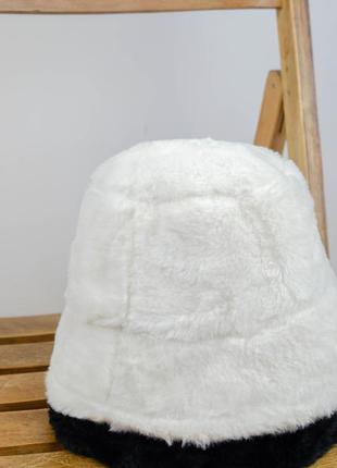 Новая белая зимняя панама, меховая панамка, пушистая тёплая плюшевая тедди шляпа эко мех5 фото