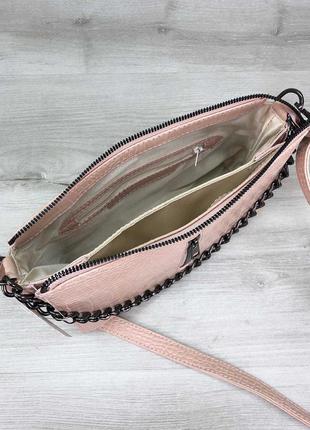 Пудровая сумка кроссбоди пудровый клатч на цепочке сумка через плечо розовая сумка3 фото