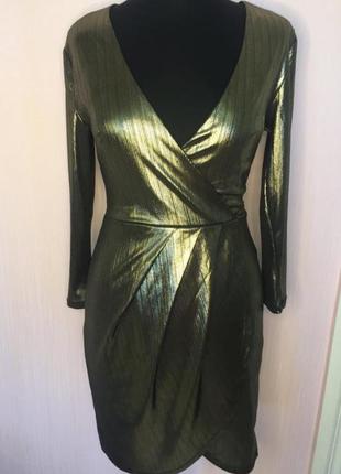 Платье из ткани с золотым напылением.4 фото