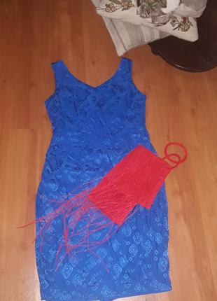 Синее шелковое платье футляр1 фото