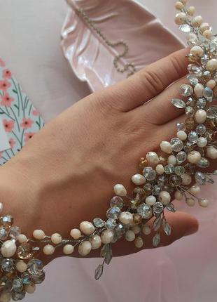 Комплект весільних прикрас, пудрові прикраси, браслет, гілочка для зачіски