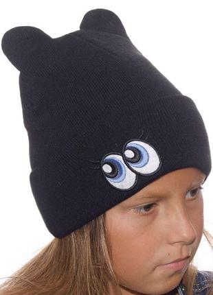 Стильная зимняя шапка для девочки с ушками разные цвета