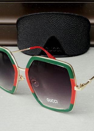 Gucci стильные эффектные женские солнцезащитные очки большие в красно зеленой оправе2 фото