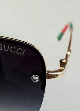 Gucci очки мужские солнцезащитные темно серый градиент в золотой металлической оправе10 фото
