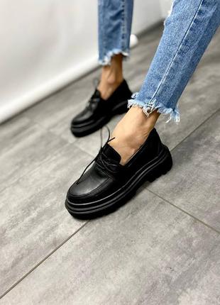 Туфлі лофери натуральна шкіра чорний 974 мокасини черевики оксфорди на високій підошві2 фото