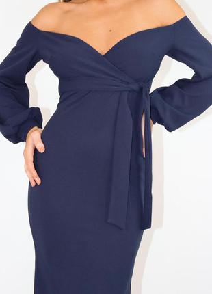 Missguided платье темно синее длинное макси в пол с открытыми плечами новое с вырезом вечернее3 фото