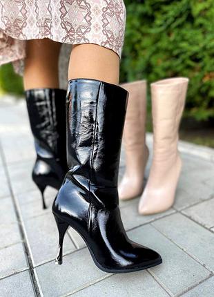 31211👑🍁напівчоботи жіночі на підборах з колекції nina❤mi в натуральній шкірі