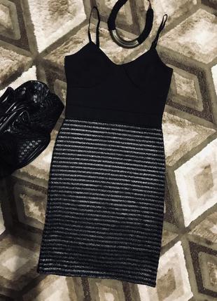 Чорна сукня на бретельках сріблясте міні-сукня по фігурі в обтяжку