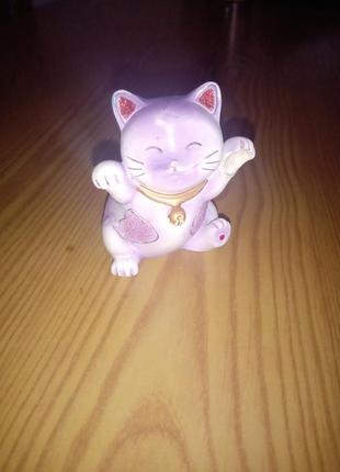 Кот статуэтка керамика с глитером приносит удачу