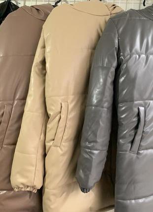 Куртка зефирка из эко кожи удлиненная8 фото