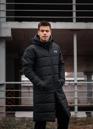 Зимний удлиненный пуховик under armour Hooded куртка черная