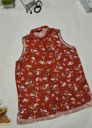 Удлиненная блуза без рукава, цветочный принт2 фото