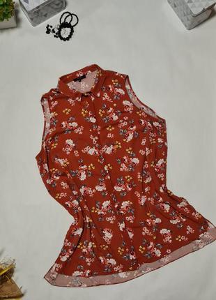 Удлиненная блуза без рукава, цветочный принт