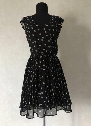 Черное платье в бежевый горошек #polka dot#юбка плиссе1 фото