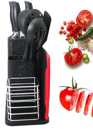 Набор кухонных принадлежностей и ножей с подставкой 14 предметов zepline zp 0456 фото