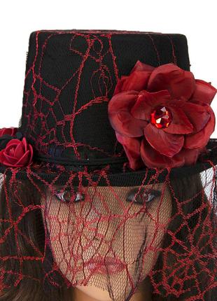 Шляпа цилиндр с вуалью женская маскарадная дизайнерская готика хэллоуин стимпанк + подарок3 фото